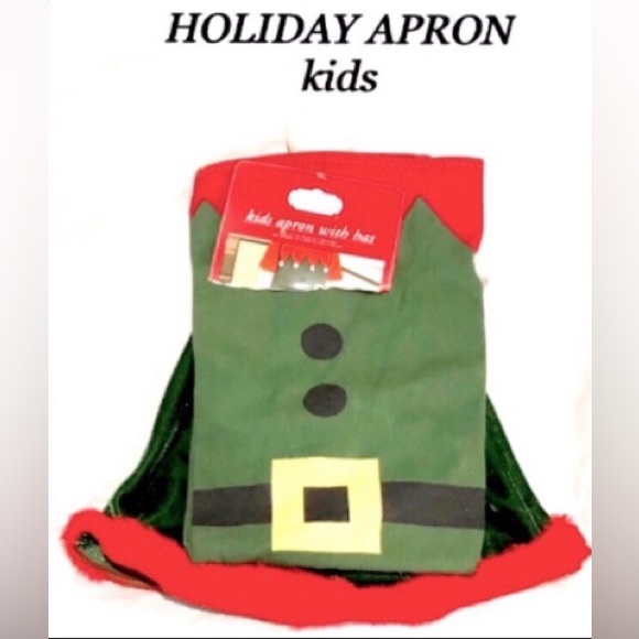 🎅🏻TRIM A HOME Kids Holiday Apron with Hat green and red size OS NWT - Picture 8 of 9